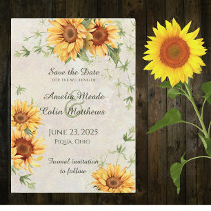 Watercolor Sunflowers and Vines Save The Date