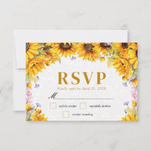 Watercolor Sunflowers and Wildflowers Wedding RSVP Card