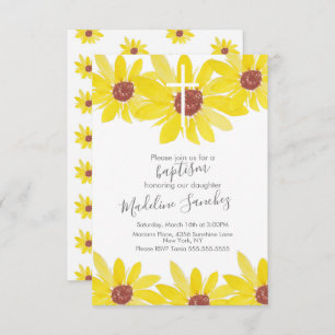 Watercolor Sunflowers Baptism Hand Painted Invitation