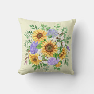 Watercolor Sunflowers & Blue Hydrangeas Cushion