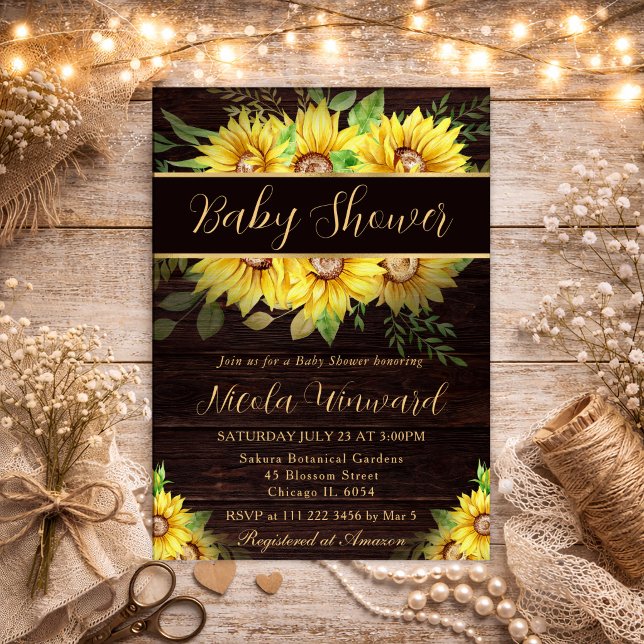 Watercolor Sunflowers Border Frame Baby Shower Invitation (Creator Uploaded)
