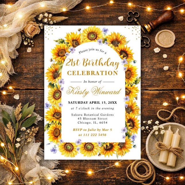 Watercolor Sunflowers Border Frame  Birthday Invitation (Creator Uploaded)