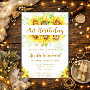 Watercolor Sunflowers Border Frame Birthday Invitation