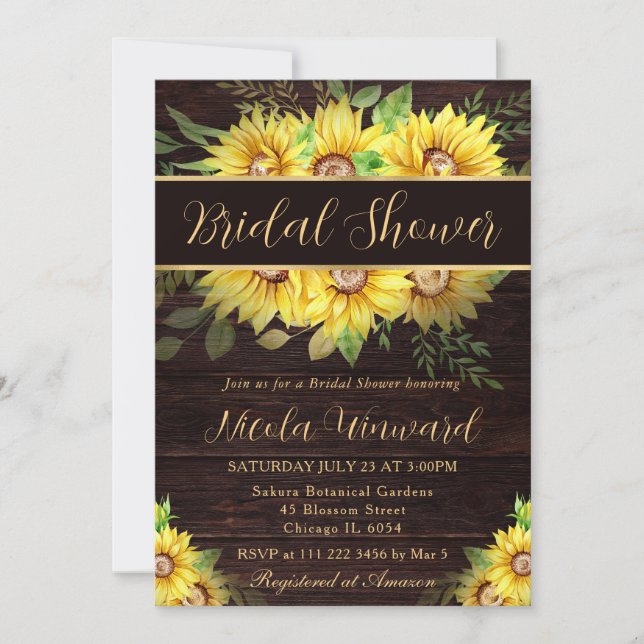 Watercolor Sunflowers Border Frame Bridal Shower Invitation (Front)