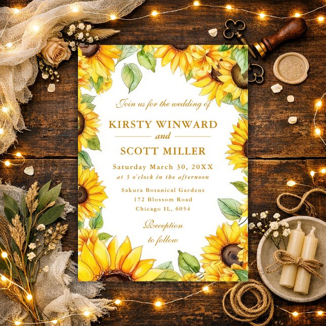 Watercolor Sunflowers Border Frame Wedding Invitation (Creator Uploaded)
