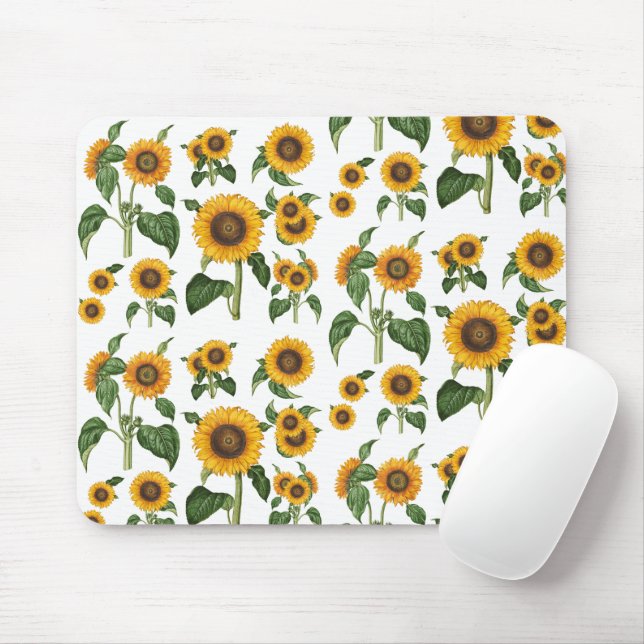 Watercolor Sunflowers Botanical Foliage Greenery Mouse Pad (With Mouse)