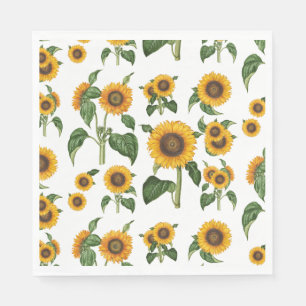 Watercolor Sunflowers Botanical Foliage Greenery Napkin
