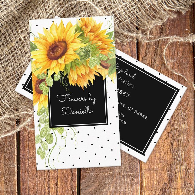 Watercolor Sunflowers Bouquet and Polka Dots Business Card (Creator Uploaded)