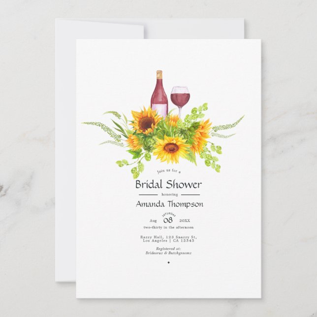 Watercolor Sunflowers Bridal Shower Wine Tasting Invitation (Front)