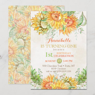 Watercolor Sunflowers Bright Orange Yellow Green Invitation