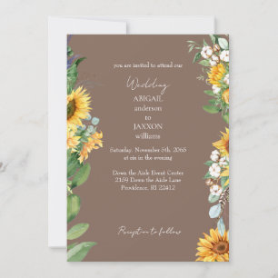 Watercolor Sunflowers Brown Wedding Invitation