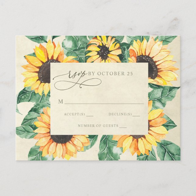 Watercolor Sunflowers Country Garden Floral RSVP Postcard (Front)
