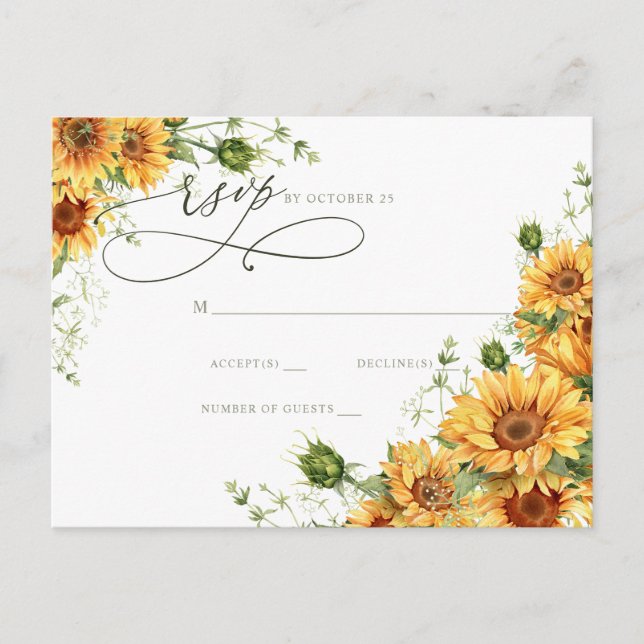 Watercolor Sunflowers Country Garden Floral RSVP Postcard (Front)