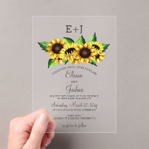Watercolor Sunflowers Country Rustic Wedding Acrylic Invitations