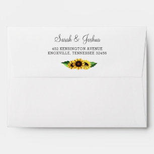 Watercolor Sunflowers Country Rustic Wedding Envelope