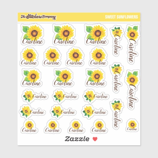 Watercolor Sunflowers Custom Name Labels | School (Sheet)