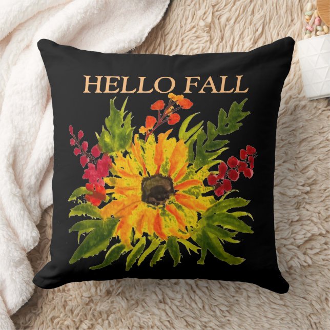 Watercolor Sunflowers Cute Modern Pretty Fall  Cushion (Blanket)