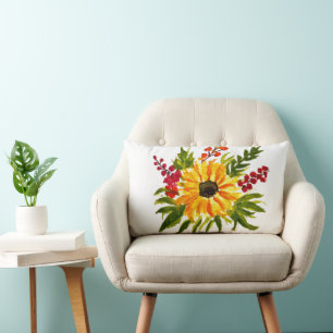 Watercolor Sunflowers Cute Modern Pretty Lumbar Cushion