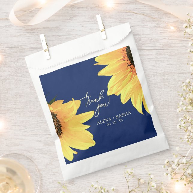 Watercolor Sunflowers dark blue Favour Bags (Clipped)