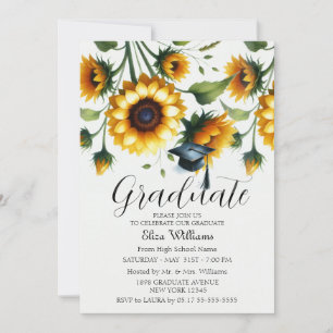 Watercolor Sunflowers Elegant Graduation Party Invitation