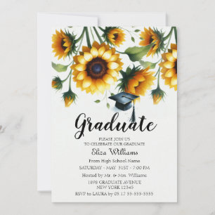 Watercolor Sunflowers Elegant Graduation Party Invitation