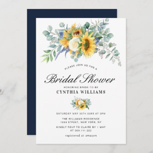 watercolor sunflowers eucalyptus bridal shower invitation