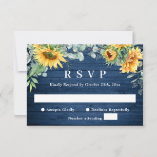 Watercolor Sunflowers Eucalyptus Rustic Wedding RSVP Card