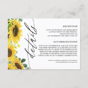 Watercolor Sunflowers & Eucalyptus Wedding Details Enclosure Card