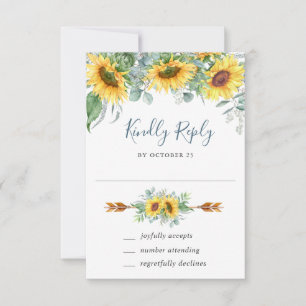 Watercolor Sunflowers Eucalyptus Wedding RSVP Card