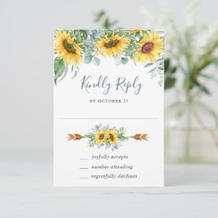 Watercolor Sunflowers Eucalyptus Wedding RSVP Card