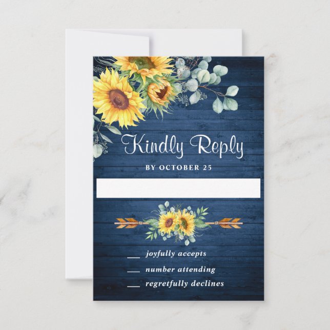 Watercolor Sunflowers Eucalyptus Wedding RSVP Card (Front)