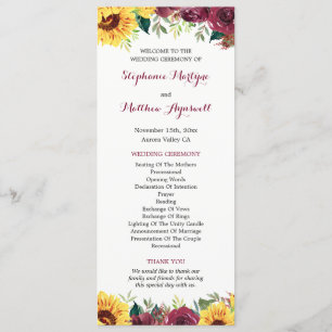 Watercolor Sunflowers Floral Border Wedding Programme
