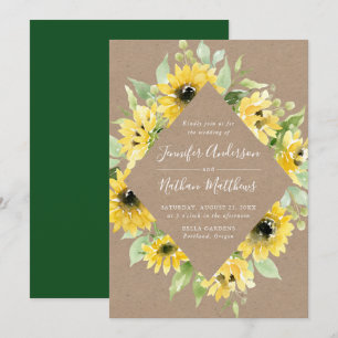Watercolor Sunflowers Floral Frame Rustic Wedding Invitation