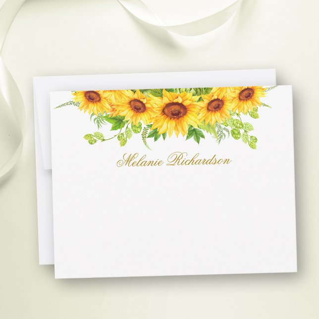 Watercolor Sunflowers Floral Gold Personalised Card (Customize to change text color,  text style or to add more text to back of card.)