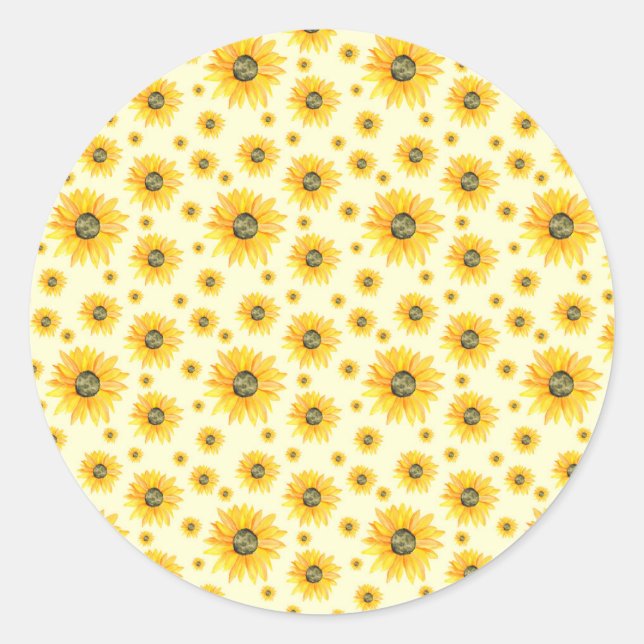 Watercolor Sunflowers Floral Pattern Classic Round Sticker (Front)