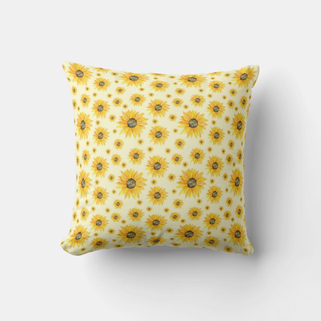 Watercolor Sunflowers Floral Pattern Cushion (Front)