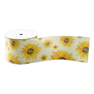 Watercolor Sunflowers Floral Pattern Grosgrain Ribbon