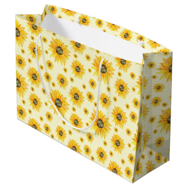 Watercolor Sunflowers Floral Pattern Large Gift Bag (Back Angled)