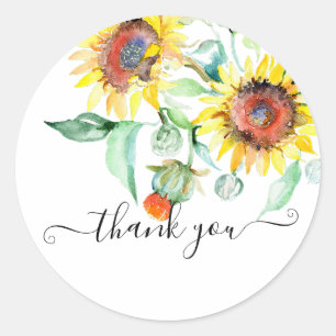 Watercolor sunflowers floral thank you  classic round sticker