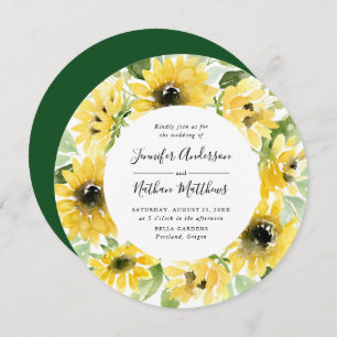 Watercolor Sunflowers Floral Wreath Wedding Invitation