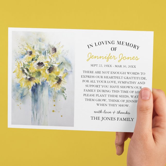 Watercolor Sunflowers Funeral Favour Seed Packet Envelope (Creator Uploaded)