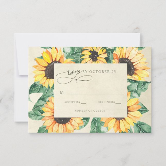 Watercolor Sunflowers Garden Floral Wedding RSVP Card (Front)