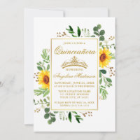 Watercolor Sunflowers Greenery Quinceanera Gold