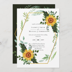 Watercolor SUNFLOWERS Greenery Rustic Wedding Invitation
