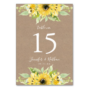 Watercolor Sunflowers Kraft Paper   Wedding Table Number