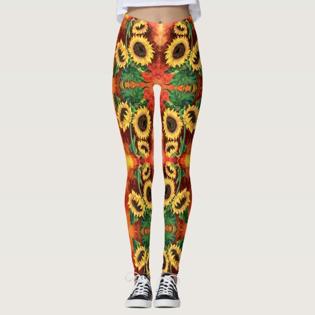 Watercolor Sunflowers Leggings (Front)