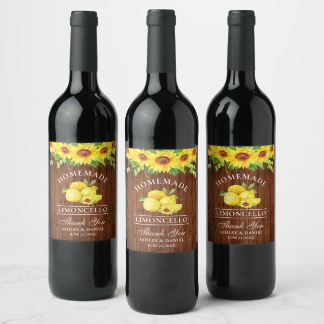 Watercolor Sunflowers Limoncello Wood Labels (Bottles)