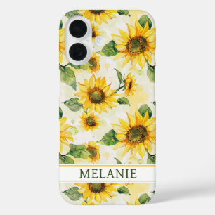 Watercolor Sunflowers Monogrammed iPhone 16 Case