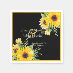 Watercolor sunflowers on black wedding classic r napkin