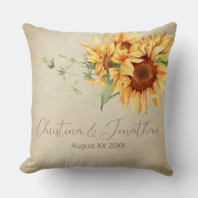 Watercolor Sunflowers on Faded Parchment Cushion (Front)